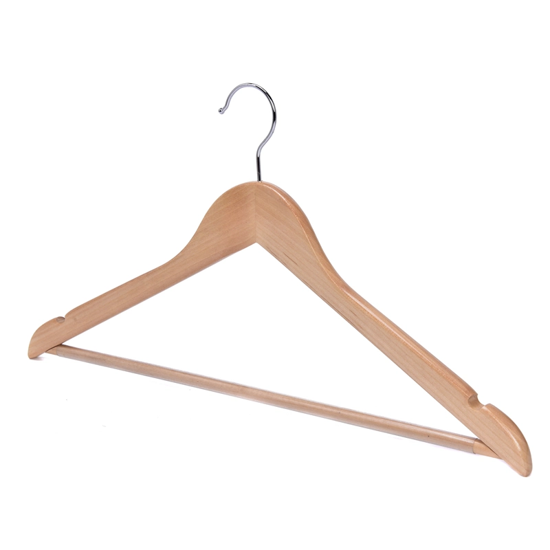 2022 Natural Wooden Clothes Pants Curved Hanger with Antislip Bar BSCI Factory Price
