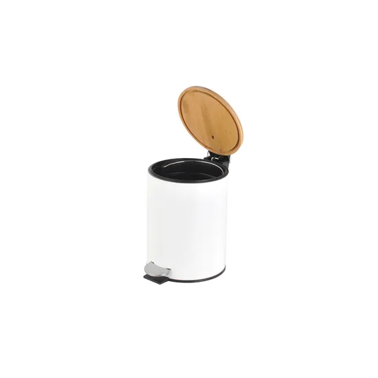 Lixeira de cozinha de aço inoxidável com tampa de bambu e pedal