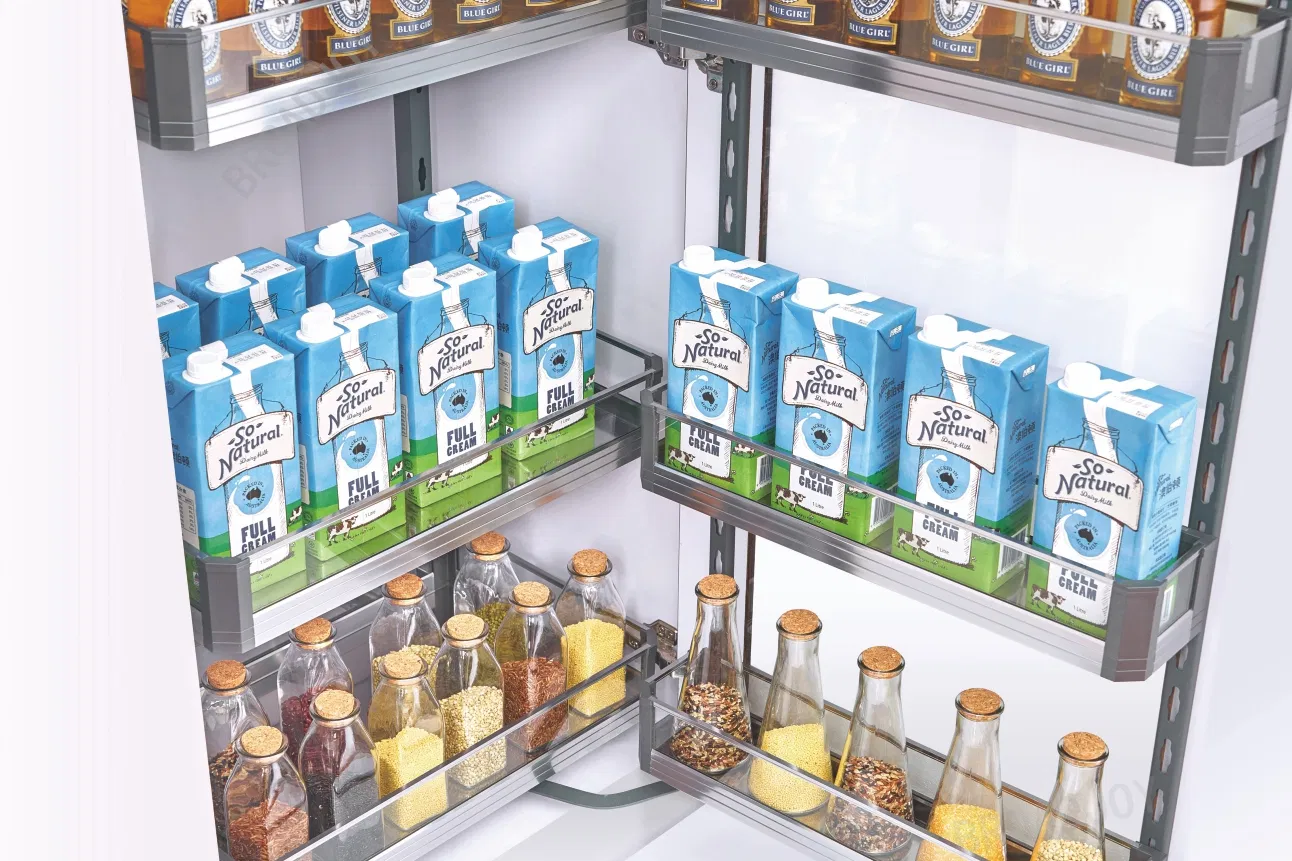 Unidades altas Armário de cozinha Acessórios de armazenamento Rack de arame Cesta removível articulada Organizador de despensa Unidade de despensa de cozinha Comida Lanches Diversos Cestas de bebidas Prateleira